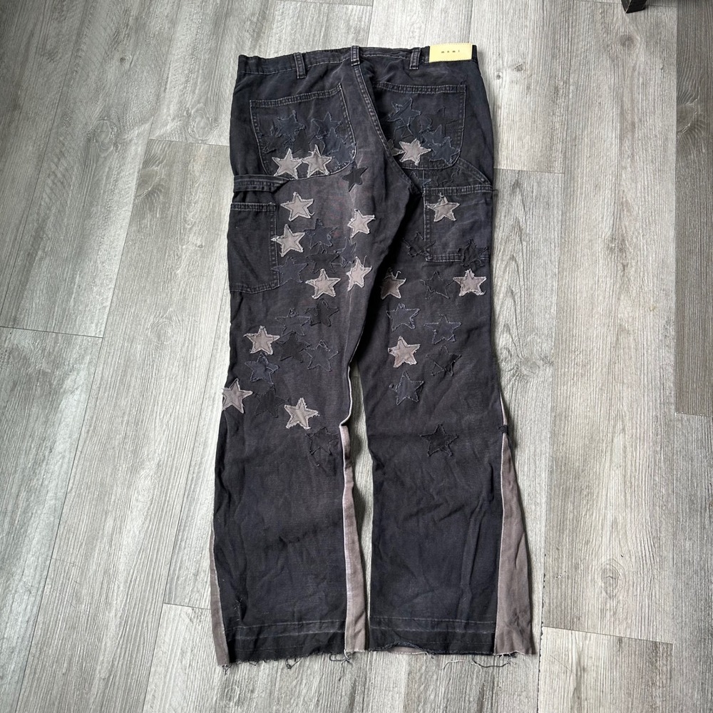 MNML Black Star Patch Cargo Jeans Distressed Men's 32